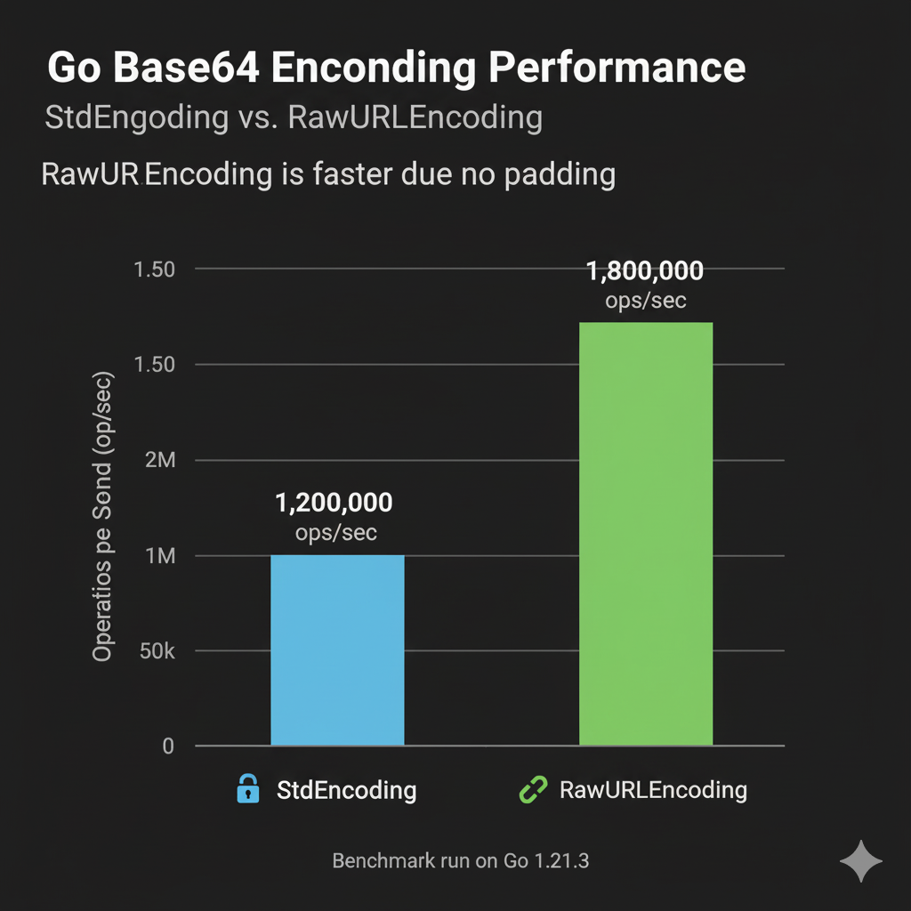 Go benchmark chart showing the superior Base64 encoding performance Go achieves with RawURL encoding.