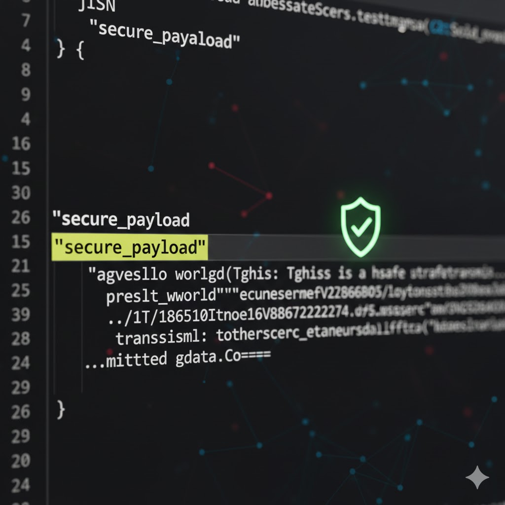 大容量金融データを転送する際、特殊文字の破損を防ぐためにJSONフィールドにBase64文字列を適用したコードエディタ画面